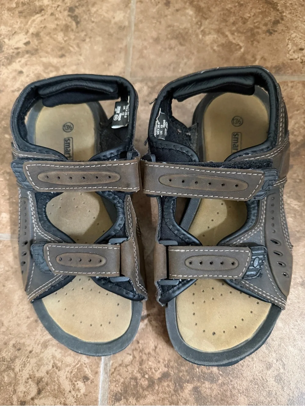 Kids Brown and Black Adjustable Strap Sandals SmartFit 13.5